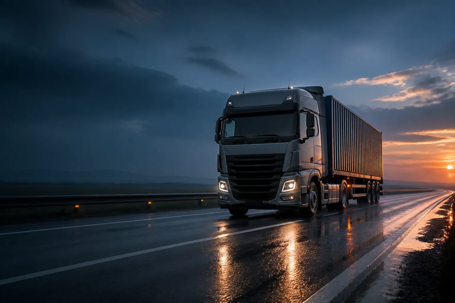 Logistics vehicle carrying containers on the port connection road