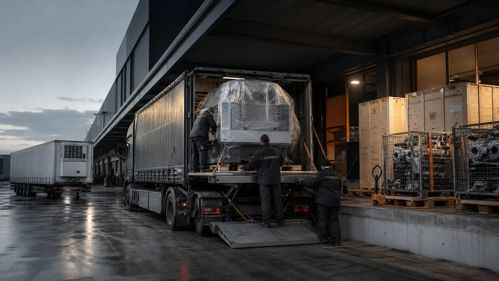 An expert team managing controlled industrial cargo operations in the field